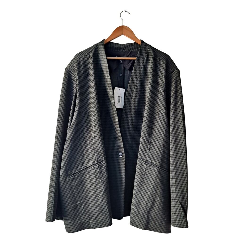 NWT Universal Standard Lennox Collarless Ponte Blazer Houndstooth Gray Size 3XL